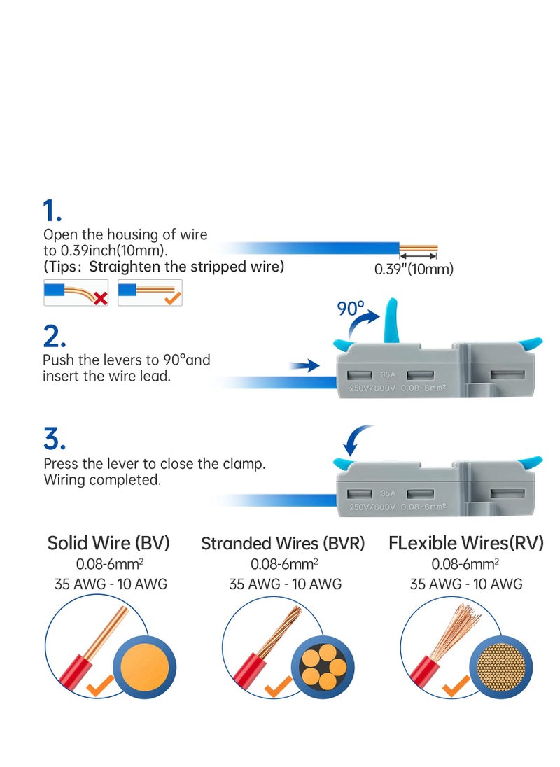 Generic - Lever Wire Nuts Wire Connectors, 10Pcs Compact Splicing Connector Push-in Conductor Terminal Blocks (New- 2 in 6 Out) - Image 1
