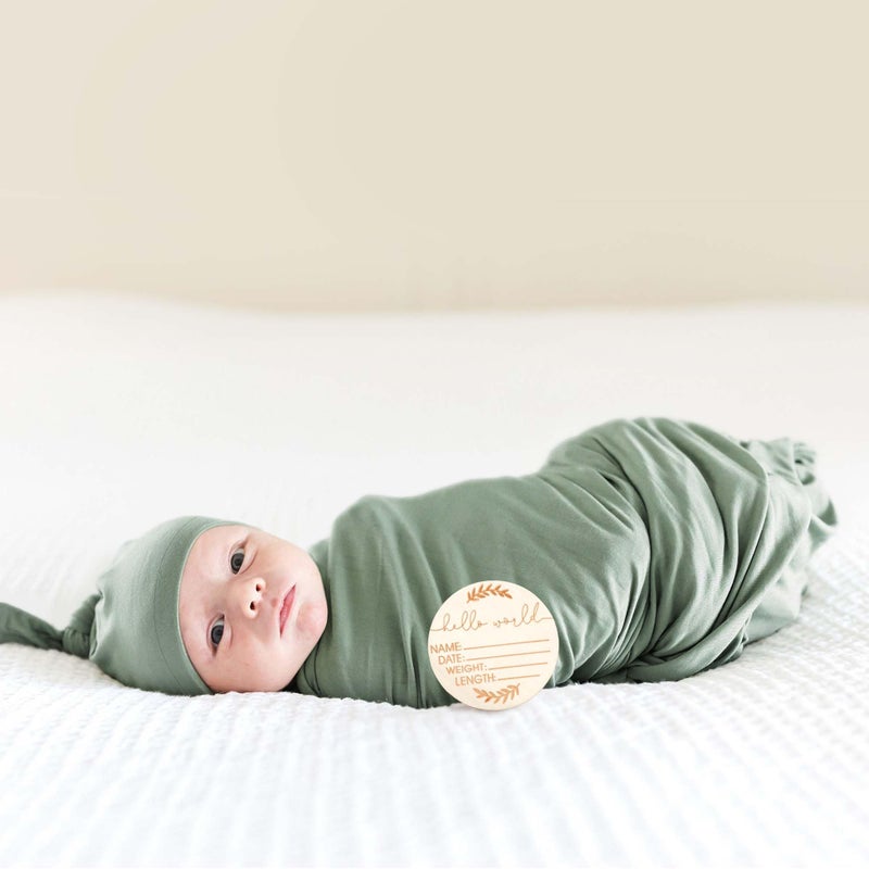 MairMore Baby Swaddle Receiving Blankets with Matching Beanie Set Newborn Nursery Swaddle Wrap for Baby Girls and Boys (Green) - Image 2