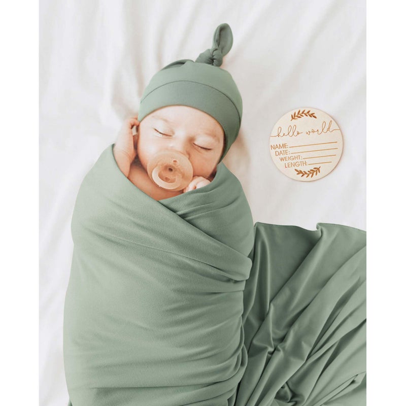 MairMore Baby Swaddle Receiving Blankets with Matching Beanie Set Newborn Nursery Swaddle Wrap for Baby Girls and Boys (Green) - Image 3