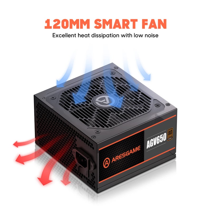 ARESGAME AGV Series 650W Power Supply, 80 Plus Bronze Certified, Non Modular Power Supply, 5 Year Warranty - Image 3