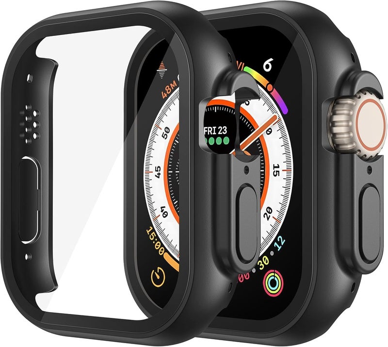 Misxi [2 Pack] Hard Black Case with Tempered Glass Screen Protector, Ultra Slim Anti-Scratch Protective Cover for 49mm Apple Watch Ultra 3 (2025) / Ultra 2 / Ultra - Image 1