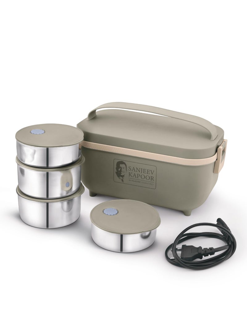 CLASSIC ESSENTIALS Sanjeev Kapoor Electric Lunch Box Set of 4 (2×300ml, 2×400ml) | Plug & Heat Food Warmer | Heats in 35–40 Min | Retains Nutrients & Freshness | Portable, Durable & Shock-Proof - Image 1
