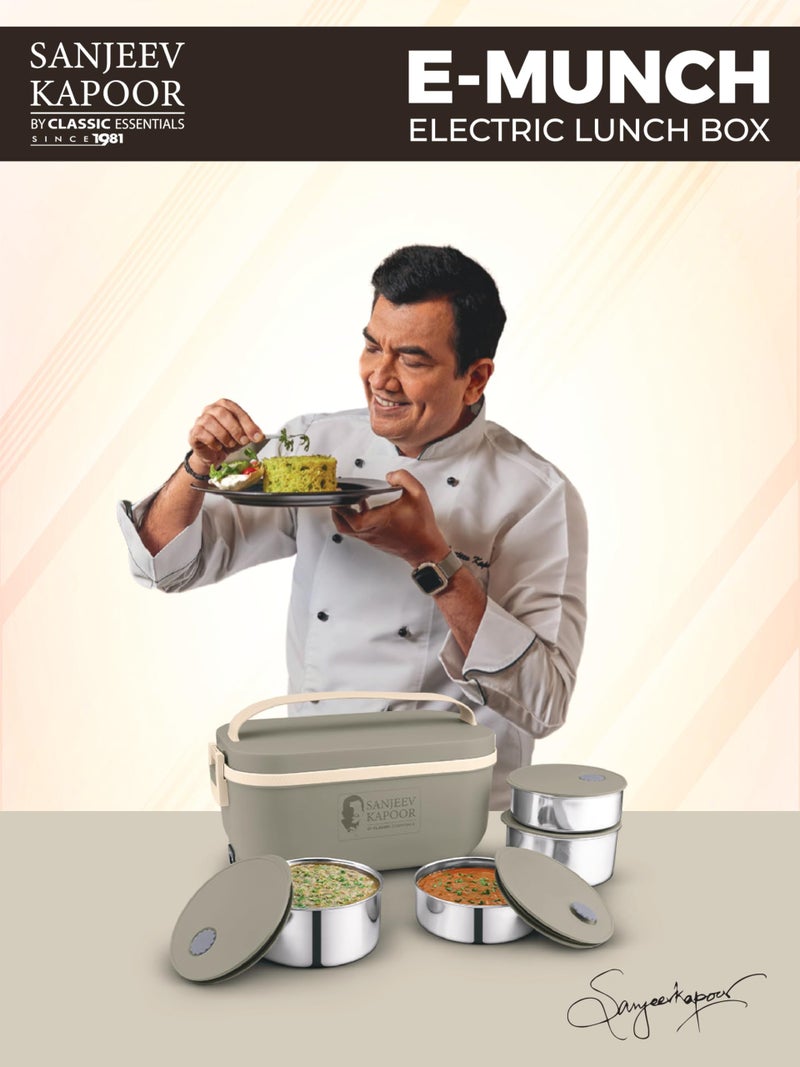 CLASSIC ESSENTIALS Sanjeev Kapoor Electric Lunch Box Set of 4 (2×300ml, 2×400ml) | Plug & Heat Food Warmer | Heats in 35–40 Min | Retains Nutrients & Freshness | Portable, Durable & Shock-Proof - Image 5