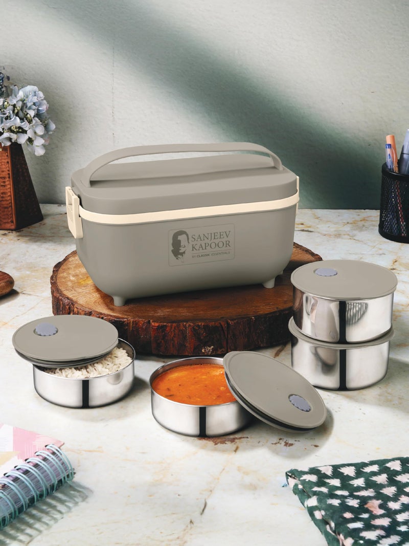 CLASSIC ESSENTIALS Sanjeev Kapoor Electric Lunch Box Set of 4 (2×300ml, 2×400ml) | Plug & Heat Food Warmer | Heats in 35–40 Min | Retains Nutrients & Freshness | Portable, Durable & Shock-Proof - Image 2