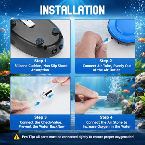 Despacito Rechargeable Air Pump for Aquarium AC/DC Dual Aquarium Air Pump Silent for Fish Tank Filter with Oxygen with 2Air Outlet, Air Stones and USB Plug, 1.5 Liters Per Minute (Blue) - Image 5