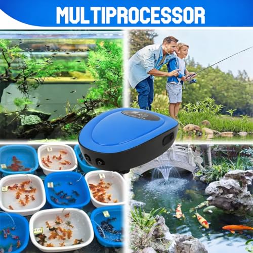 Despacito Rechargeable Air Pump for Aquarium AC/DC Dual Aquarium Air Pump Silent for Fish Tank Filter with Oxygen with 2Air Outlet, Air Stones and USB Plug, 1.5 Liters Per Minute (Blue) - Image 4