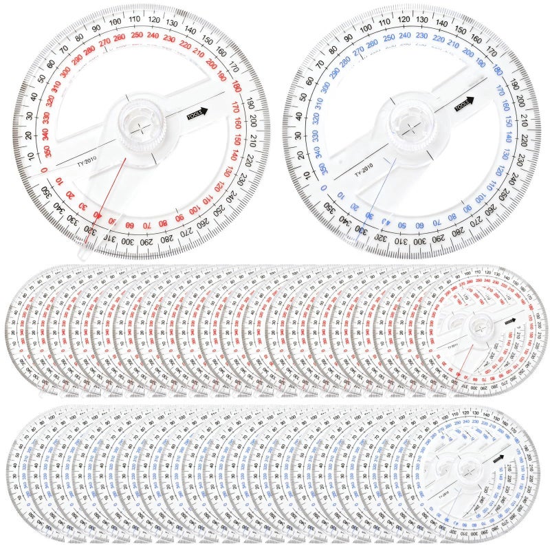 Full Round Protractor Set 30 Pcs 360 Degree 3.6 Inch Red Blue Double Scale For Student - Image 2