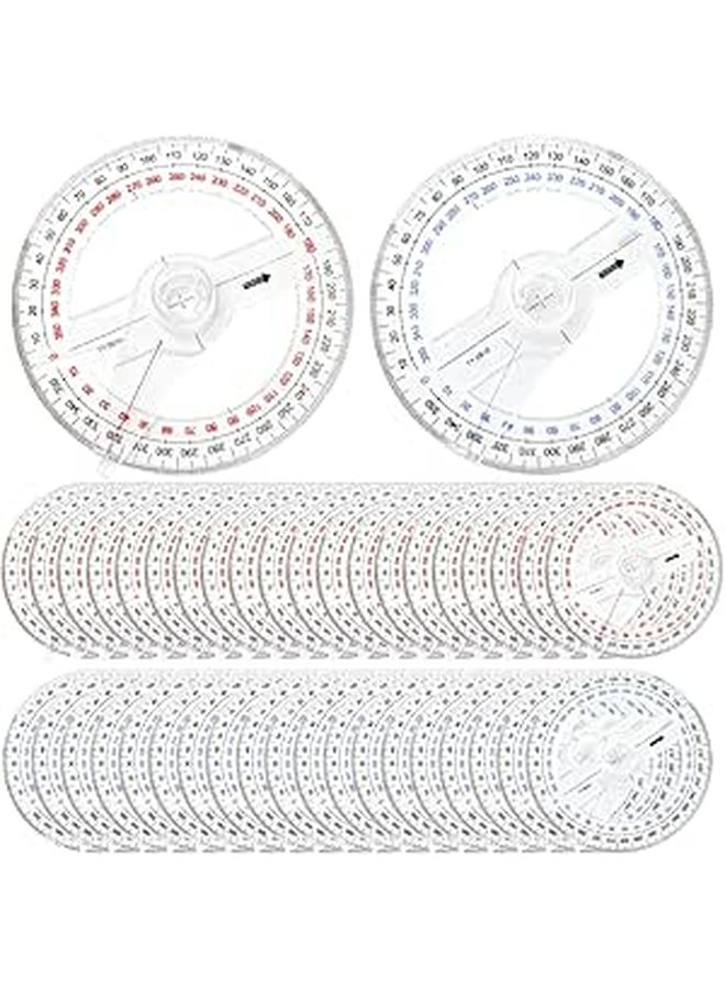 Full Round Protractor Set 30 Pcs 360 Degree 3.6 Inch Red Blue Double Scale For Student - Image 1