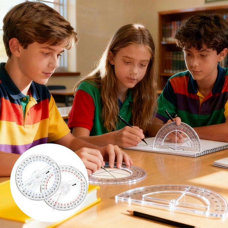 Full Round Protractor Set 30 Pcs 360 Degree 3.6 Inch Red Blue Double Scale For Student - Image 3