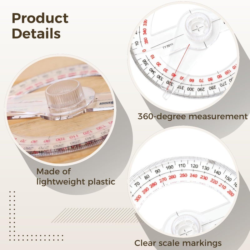 Full Round Protractor Set 30 Pcs 360 Degree 3.6 Inch Red Blue Double Scale For Student - Image 4