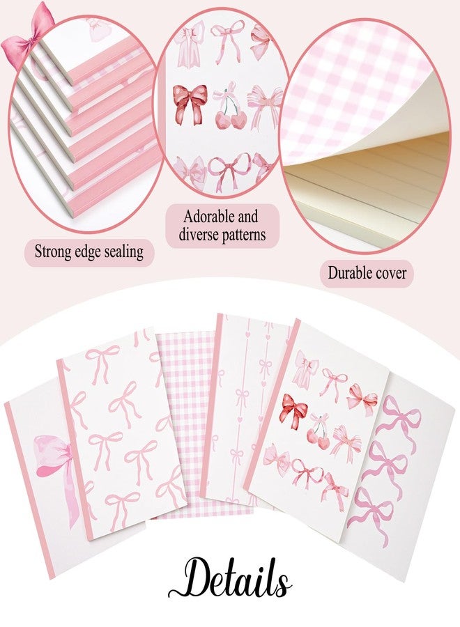 Resurhang 6 Pcs Bow Composition Notebooks, Cute Pink Girly Aesthetic College Ruled Journal, 7-1/2" x 10" Journals, 110 Pages Per Comp Book, Pretty Pastel Bow Design, Gifts for Notes for Women - Image 3