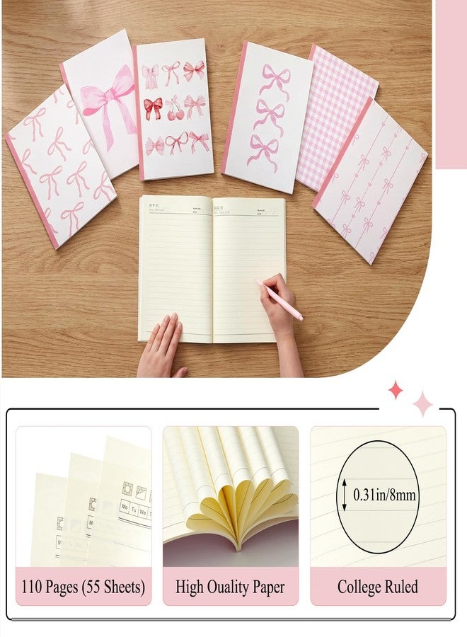 Resurhang 6 Pcs Bow Composition Notebooks, Cute Pink Girly Aesthetic College Ruled Journal, 7-1/2" x 10" Journals, 110 Pages Per Comp Book, Pretty Pastel Bow Design, Gifts for Notes for Women - Image 4