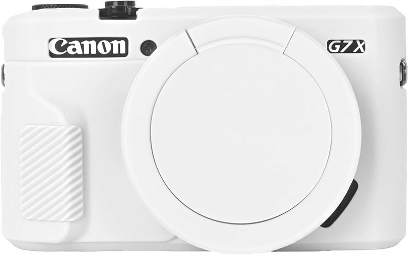 إيزي هود حقيبة G7X2، حقيبة كاميرا لـ Canon G7 X Mark II، غطاء حماية من السيليكون الناعم مع غطاء عدسة قابل للإزالة لكاميرا Powershot G7X Mark II DSLR - أبيض - Image 1