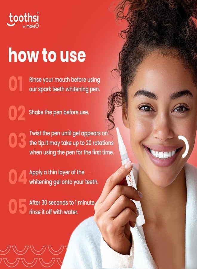 Toothsi قلم تبييض الأسنان توثسي سبارك | ٢ مل | ١٠ جلسات | يزيل بقع التدخين، والبان ماسالا، والغوتكا، والتبغ، والنبيذ، والقهوة | مزيل بقع الأسنان | سهل الحمل والاستخدام | جل تبييض آمن على مينا الأسنان - Image 5