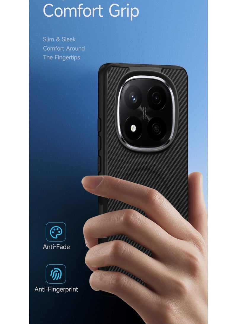 Wtech Xiaomi Redmi Note 14 Pro+ 5G 2025 Soft Silicone Carbon Fiber Magsafe Protective Back Case Cover (MCFPSN) - Black - Image 2