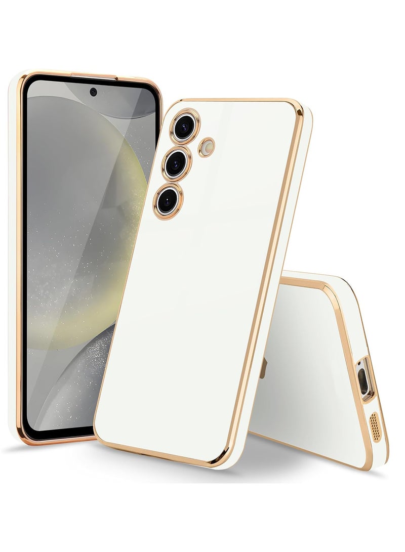 Compatible with Samsung A35 cover, smooth veneer gold plated chrome, Black Thin and smooth shock-proof full protection Samsung Galaxy A35 case（white） - Image 1