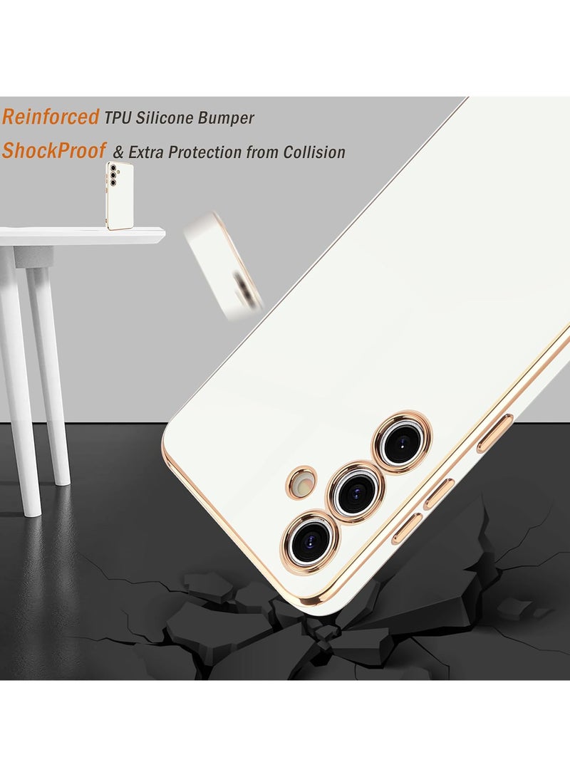 Compatible with Samsung A35 cover, smooth veneer gold plated chrome, Black Thin and smooth shock-proof full protection Samsung Galaxy A35 case（white） - Image 4
