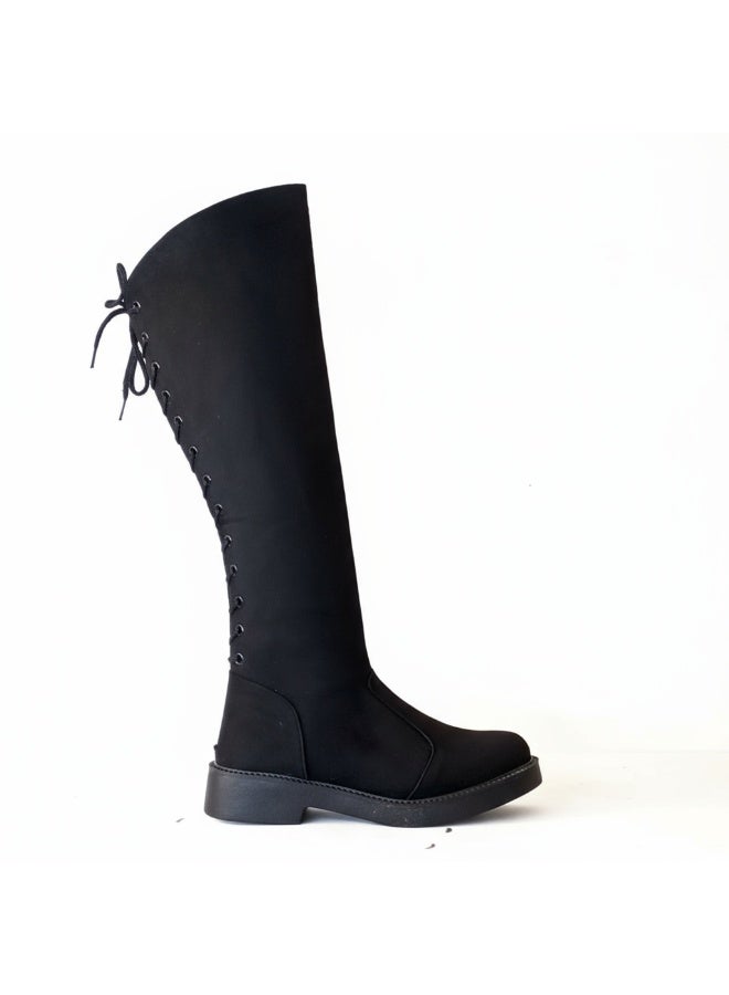 لايف ستيلاش  بوت طويل شمواه بسوسته ورباط LB-46 - أسود - Image 1