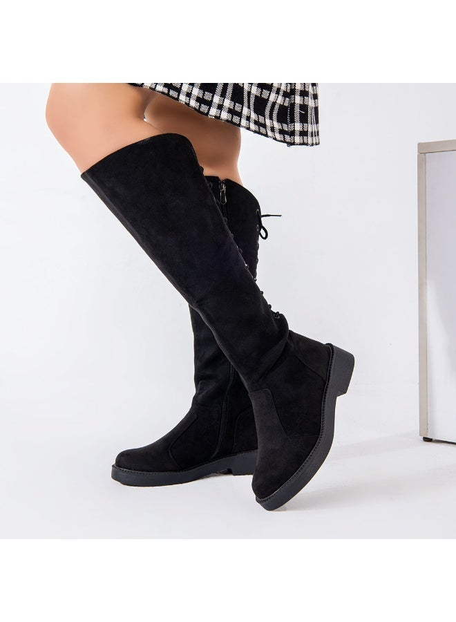 لايف ستيلاش  بوت طويل شمواه بسوسته ورباط LB-46 - أسود - Image 4