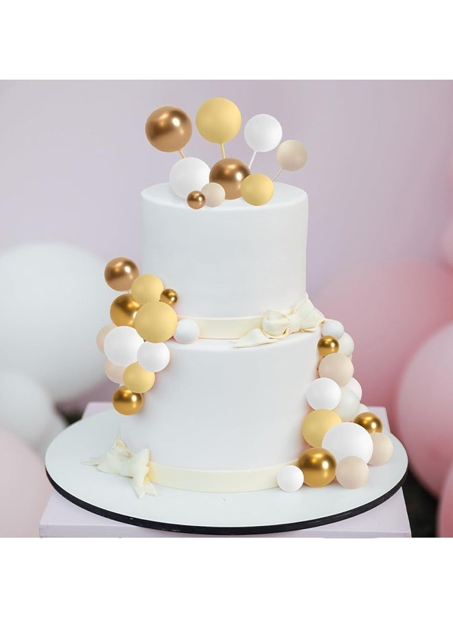 Wffo 32 Pcs Ball Cake Topper Decorations Mini Balloons Cake Topper Sticks Foam Balls Cake Picks Cake Topper Balls Cake Decorations for Wedding Party Birthday Cake Decorating (Yellow Gold) - Image 4