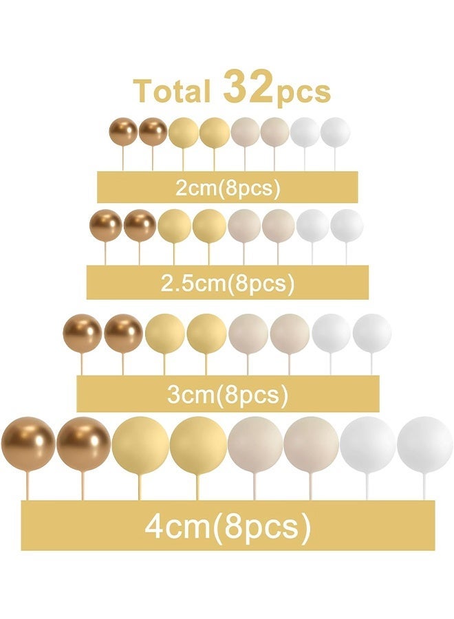 Wffo 32 Pcs Ball Cake Topper Decorations Mini Balloons Cake Topper Sticks Foam Balls Cake Picks Cake Topper Balls Cake Decorations for Wedding Party Birthday Cake Decorating (Yellow Gold) - Image 2