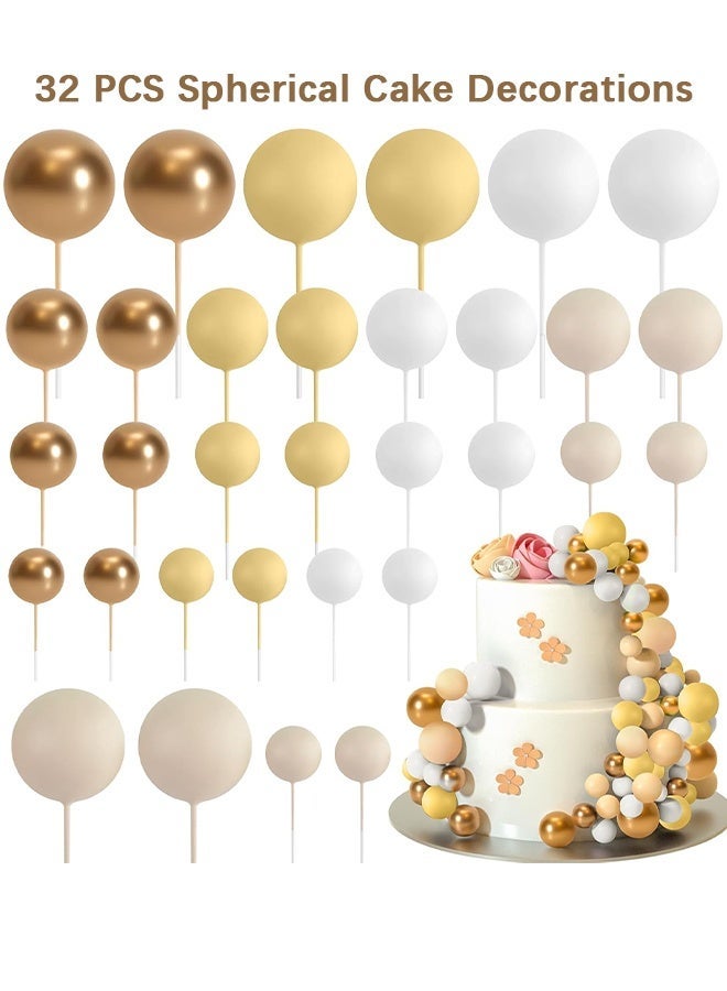 Wffo 32 Pcs Ball Cake Topper Decorations Mini Balloons Cake Topper Sticks Foam Balls Cake Picks Cake Topper Balls Cake Decorations for Wedding Party Birthday Cake Decorating (Yellow Gold) - Image 1