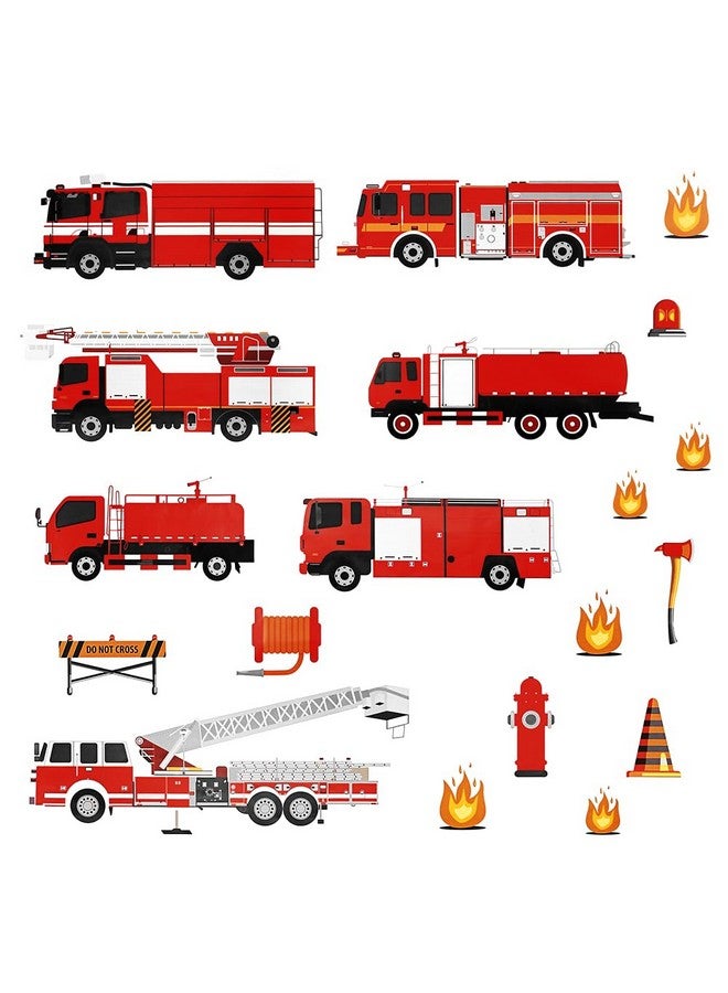 Fire Trucks Wall Decals,2 Sheet Transportation Firefighter Vehicle Peel and Stick Wall Stickers DIY Home Wall Decals for Kids Baby Bedroom Living Room Nursery Decoration