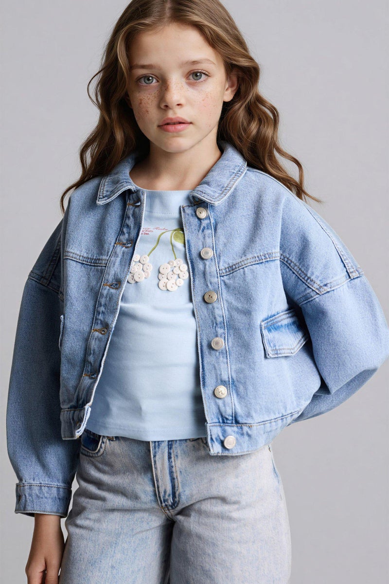 DeFacto Blue Girl Girl Denim Jacket Casual - Image 5