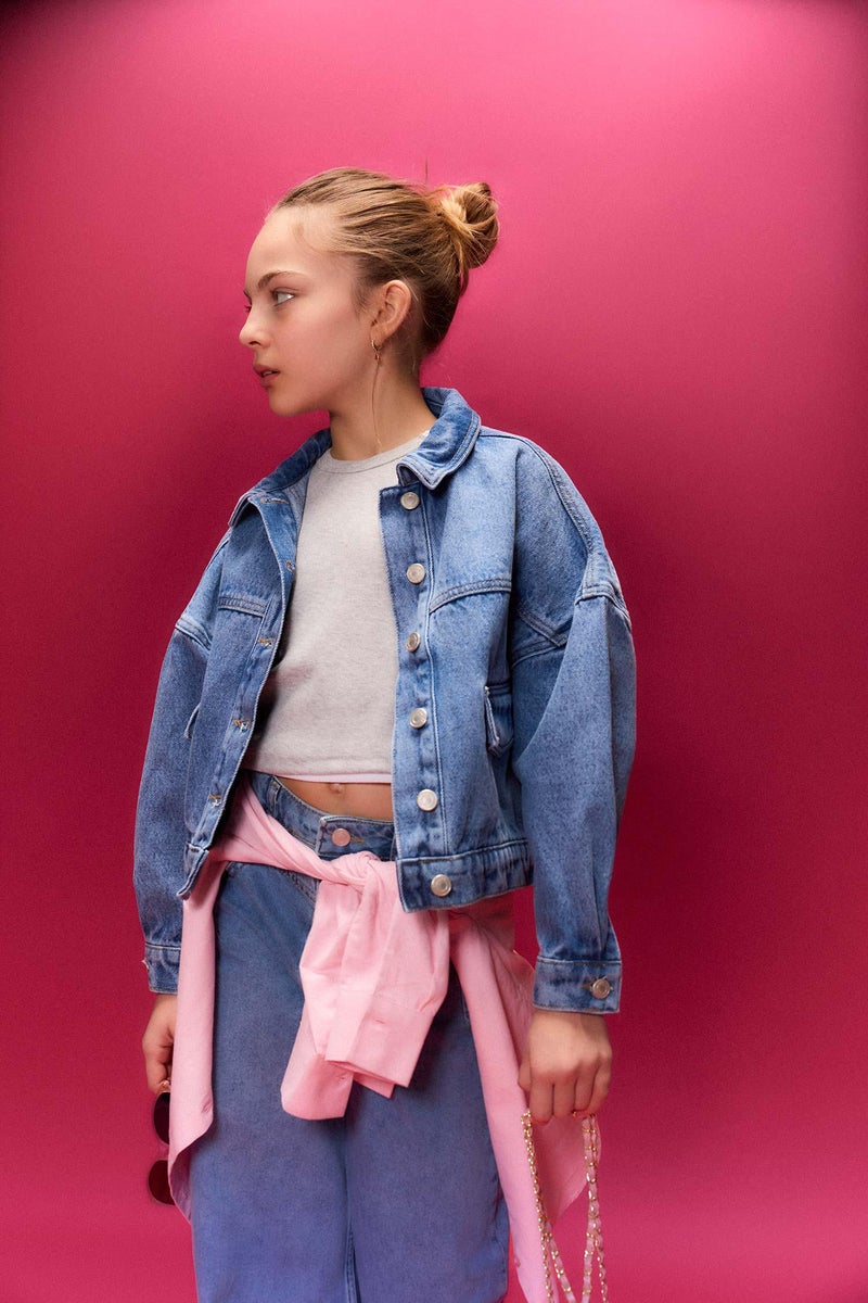 DeFacto Blue Girl Girl Denim Jacket Casual - Image 3