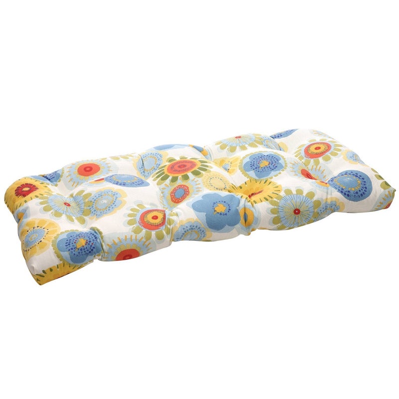 Pillow Perfect Bright Floral IndoorOutdoor Wicker Sofa Setee Swing Cushion Tufted Weather and Fade Resistant 19 x 44 BlueIvory Crosby