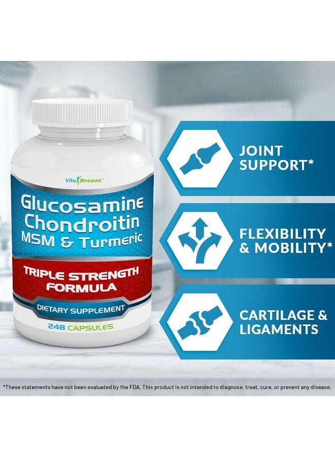 VitaBreeze Glucosamine Chondroitin Msm & Turmeric Dietary Supplement 248 Capsules  - Image 5