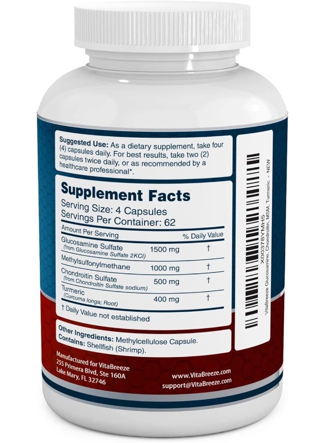 VitaBreeze Glucosamine Chondroitin Msm & Turmeric Dietary Supplement 248 Capsules  - Image 2