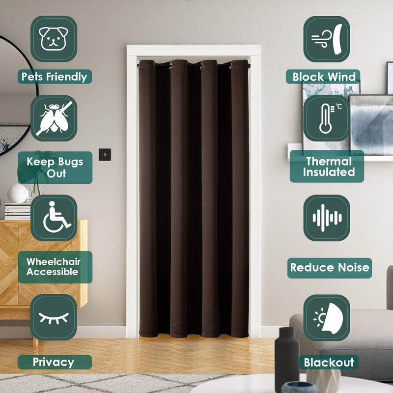 ChrisDowa Blackout Door Curtains for Doorway Privacy  Grommet Closet Curtains for bedroom closet door  Thermal Insulated Temporary Door Cover Room Divider Curtain (1 Panel  Brown  52 x 80 Inch) - Image 2