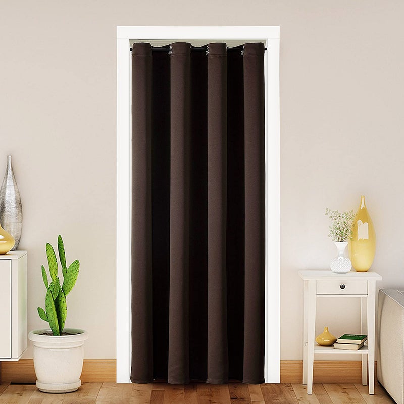 ChrisDowa Blackout Door Curtains for Doorway Privacy  Grommet Closet Curtains for bedroom closet door  Thermal Insulated Temporary Door Cover Room Divider Curtain (1 Panel  Brown  52 x 80 Inch) - Image 1