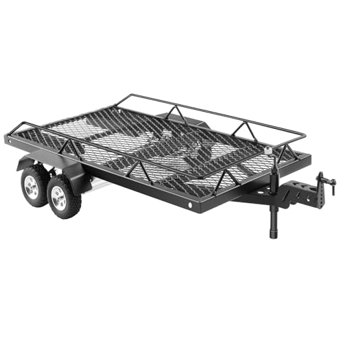 GIXCEL RC Trailer for Hauling Behind RC Car Metal Flatbed Trailer with Hook Hitch for 118 124 RC Crawler TRX4M FCX18 Ascent18 SCX24 FCX24 - Image 1