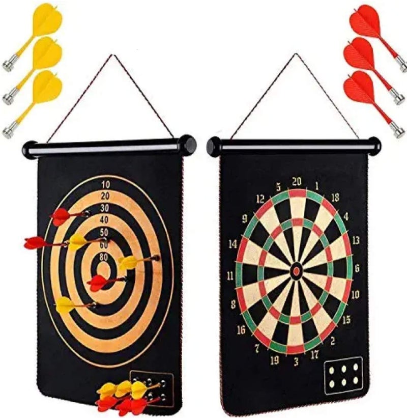 Toyshine Magnetic Power with Double Faced Portable and Foldable Dart Game with 6 Colourful Non Pointed Darts for Kids, Multicolour, 17-Inch (SSTP) - Image 1