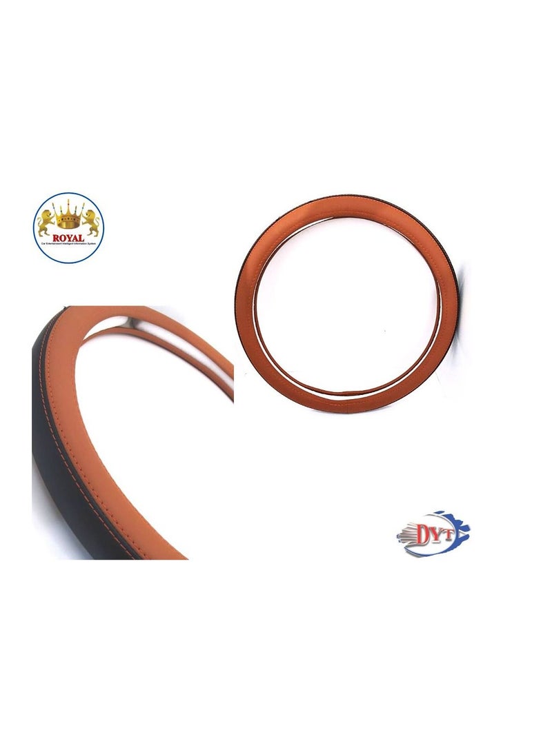رويال Luxury Steering Wheel Cover 15"Inch (DYT-HF 3126 CEE) Coffee Color & Black - Image 2