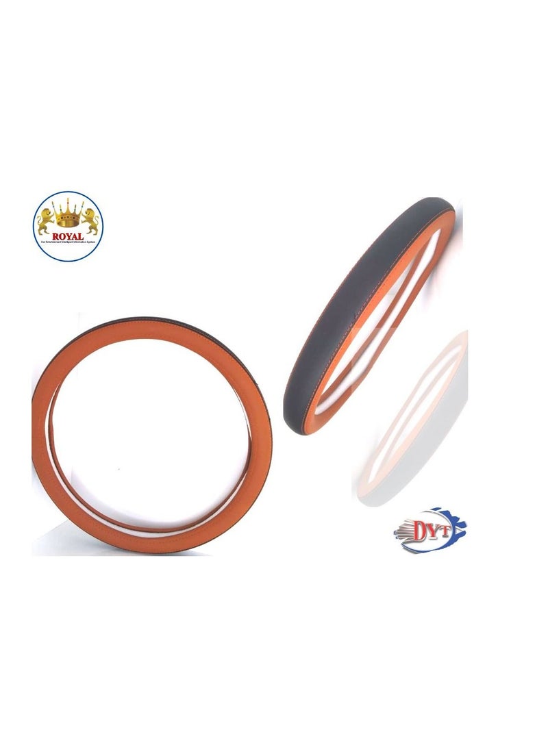 رويال Luxury Steering Wheel Cover 15"Inch (DYT-HF 3126 CEE) Coffee Color & Black - Image 4