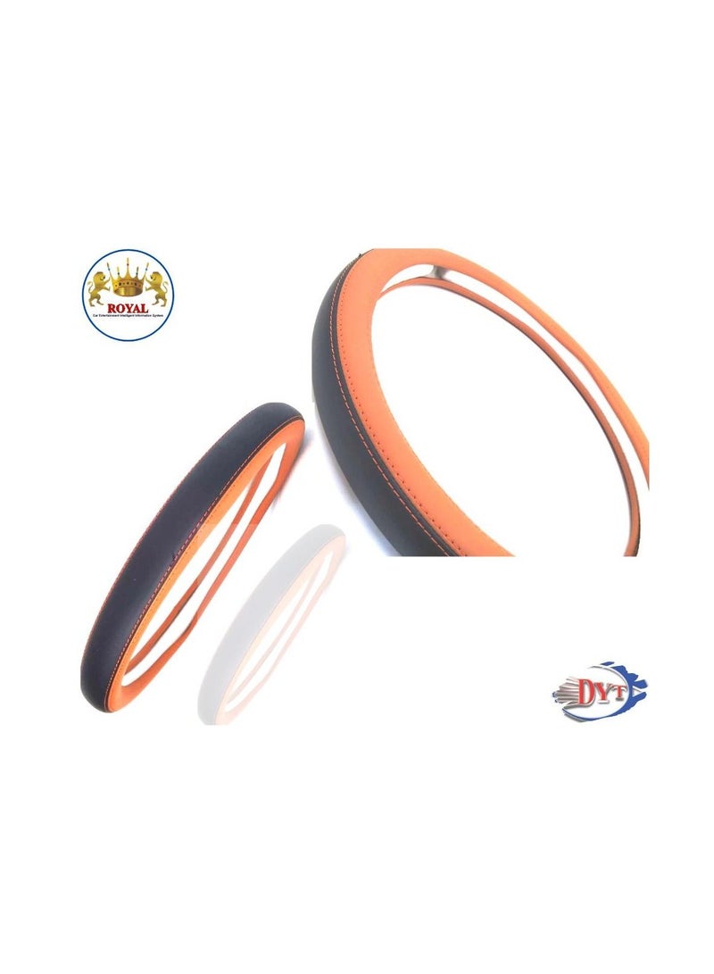 رويال Luxury Steering Wheel Cover 15"Inch (DYT-HF 3126 CEE) Coffee Color & Black - Image 3