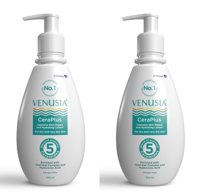 VENUSIA Dr Reddys Venusia CeraPlus Moisturizing Lotion For Dry Skin Formulated With 5 Essential Ceramides Oat Complex Hyaluronic Acid Hypoallergenic and FragranceFree 100ml Pack of 2 - Image 1