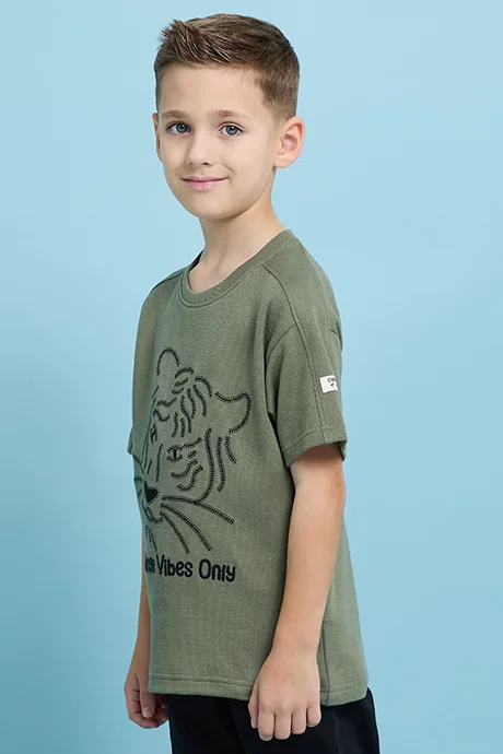 R&B Printed T-Shirt with Crew Neck and Short Sleeves