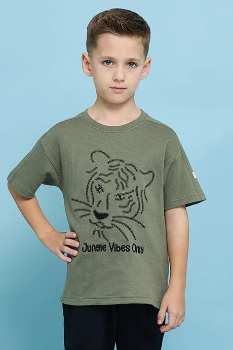 R&B Printed T-Shirt with Crew Neck and Short Sleeves