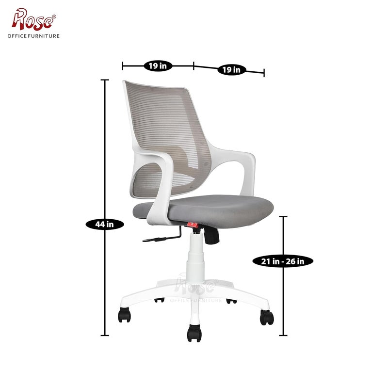 Rose ROSE Mono  3Years Warranty Included  Mesh MidBack Ergonomic Office Chair  Revolving Computer Chair  Work from Home Pearl White - Image 2