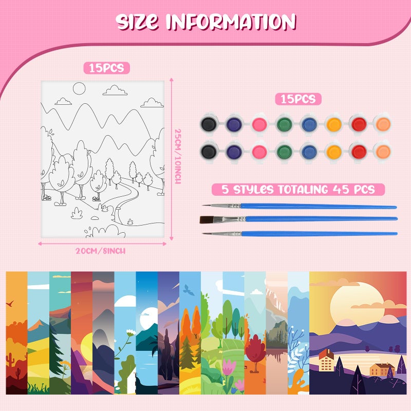 Sherr 75 Pcs 15 Set Sceneries Pre Drawn Canvas Kit for Painting Craft Sip and Paint Kit for Adults Summer Pre Printed Canvas Painting Favor for Virtual DIY Birthday Gifts Adult's Date Party - Image 2