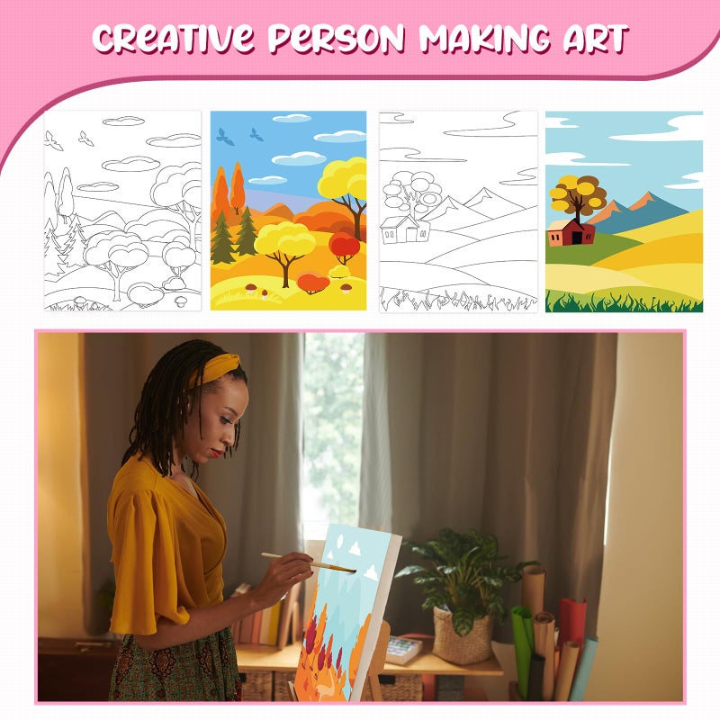 Sherr 75 Pcs 15 Set Sceneries Pre Drawn Canvas Kit for Painting Craft Sip and Paint Kit for Adults Summer Pre Printed Canvas Painting Favor for Virtual DIY Birthday Gifts Adult's Date Party - Image 4