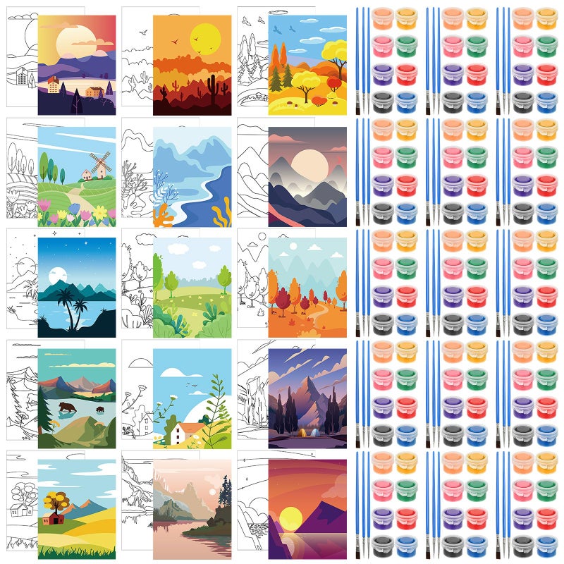 Sherr 75 Pcs 15 Set Sceneries Pre Drawn Canvas Kit for Painting Craft Sip and Paint Kit for Adults Summer Pre Printed Canvas Painting Favor for Virtual DIY Birthday Gifts Adult's Date Party - Image 1