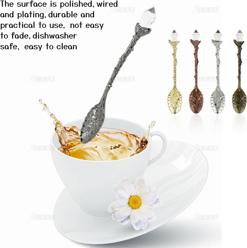 AUEAR , 50 Pack Vintage Crystal Spoons Set Carved Coffee Tea for Home Office Party Supplies - Image 3