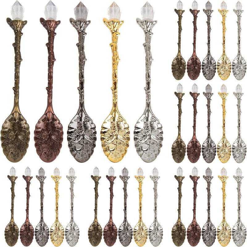 AUEAR , 50 Pack Vintage Crystal Spoons Set Carved Coffee Tea for Home Office Party Supplies - Image 1