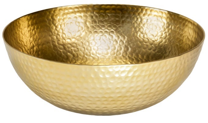 RED CO 12 LUXURIOUS ROUND HAMMERED ALUMINUM DECORATIVE BOWL GOLD FINISH