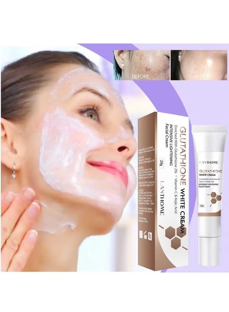 لانثوم Glutathione White Cream Facial Dark Spots Remover 2% Glutathione Face Cream Whitening Moisturizing Facial Cream Face Moisturizer Facial Skin Care Cream Intensive Lightening Facial Cream 20g - Image 2
